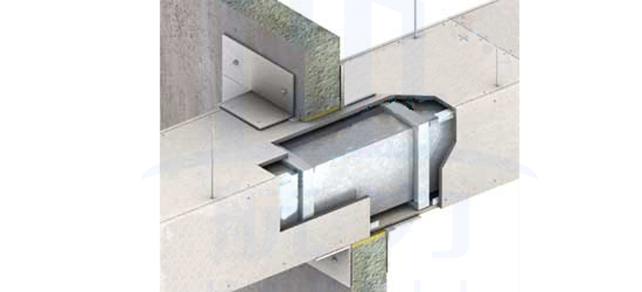 穿越防火分區(qū)防火包覆施工做法節(jié)點圖，硅酸鹽防火板通風(fēng)管道防火包覆